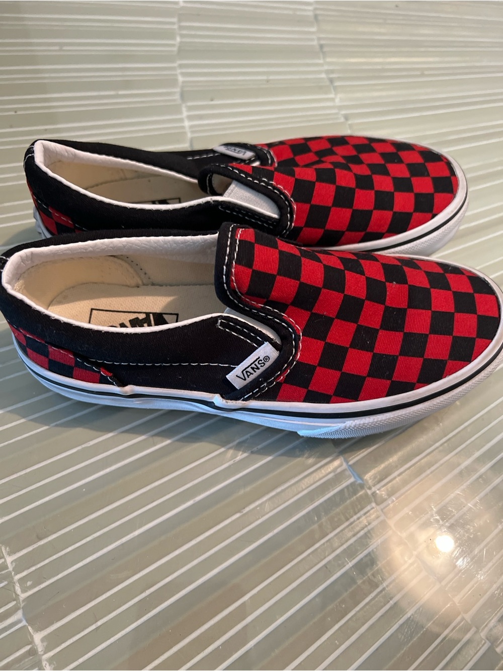 Vans Kids Slip-On Checkerboard Red & Black Sneakers